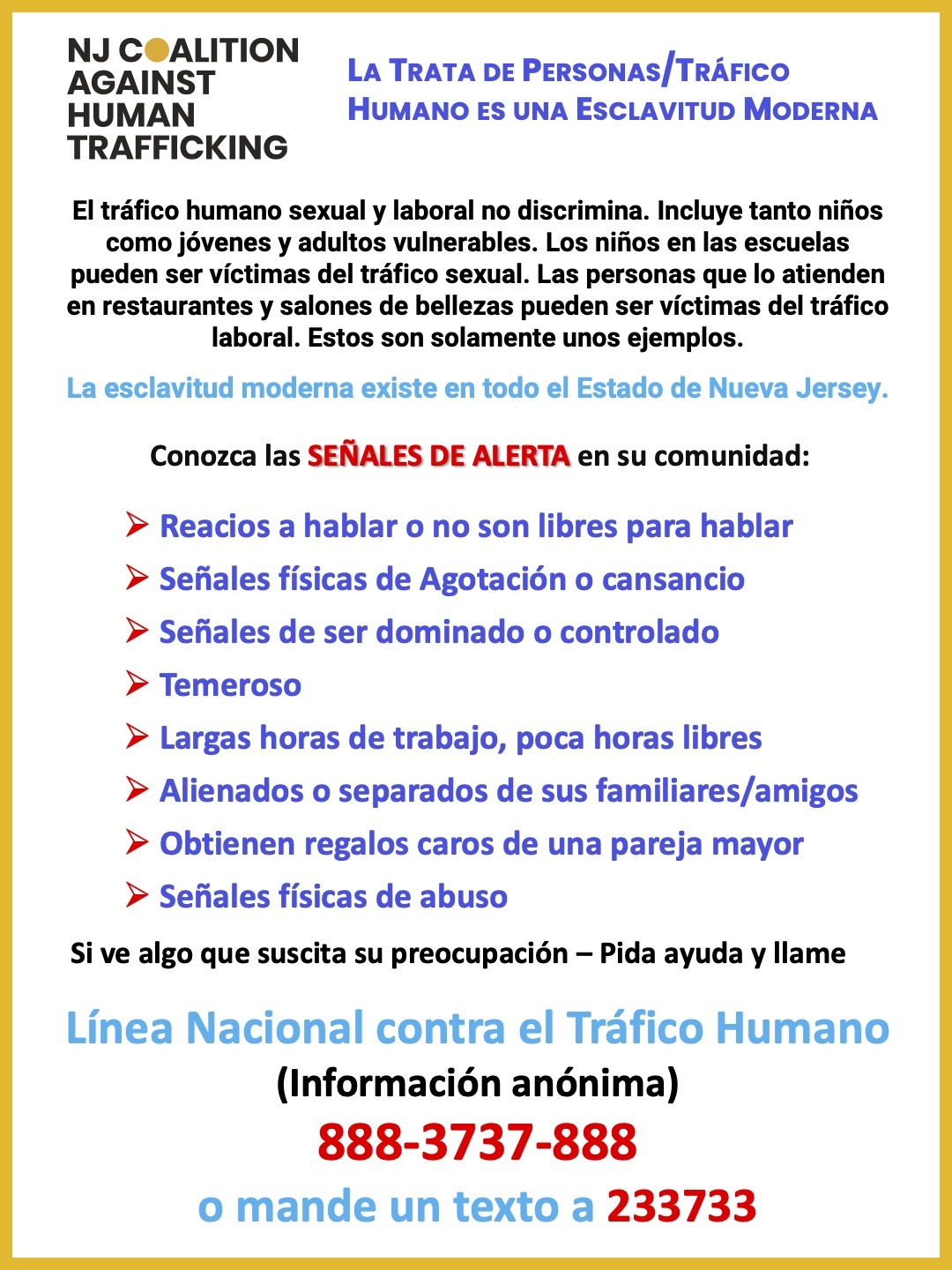 Red Flags of Human Trafficking in SPANISH en Espanol REBRAND